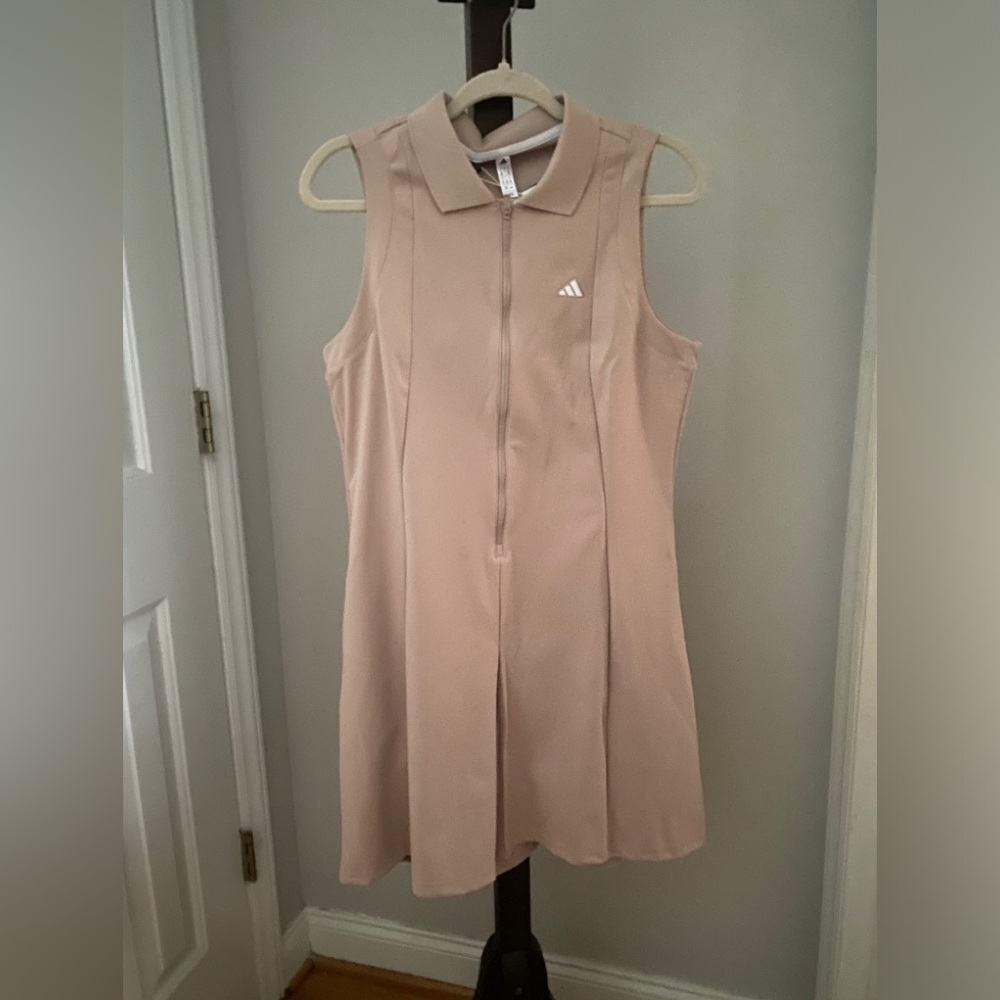 New Adidas Women's Sleeveless Pink Dress Go-To Twistknit with shorts Size L